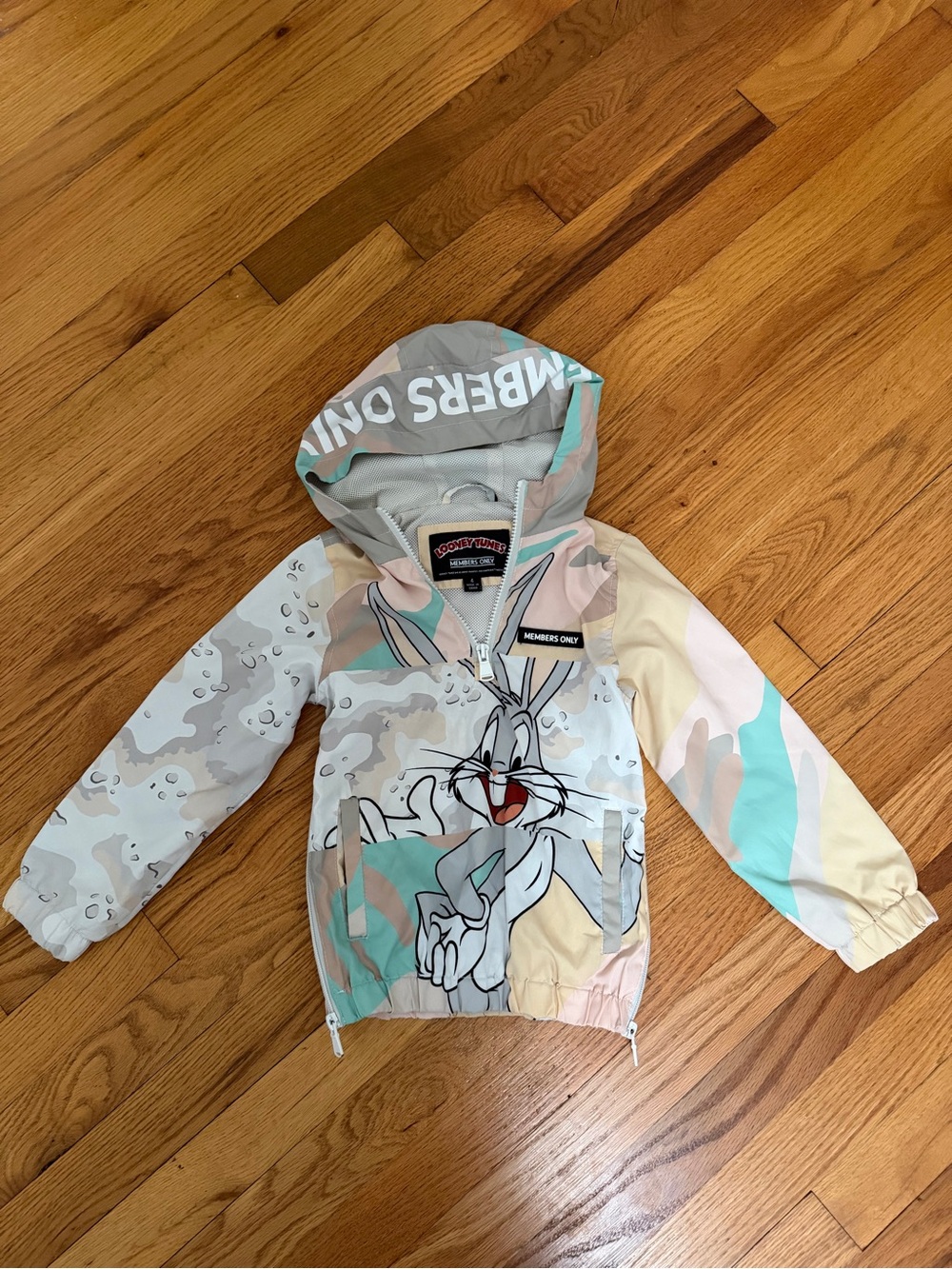 Members Only Kids Bugs Bunny Hooded Windbreaker - Pastel Blue Cream Tan Gray